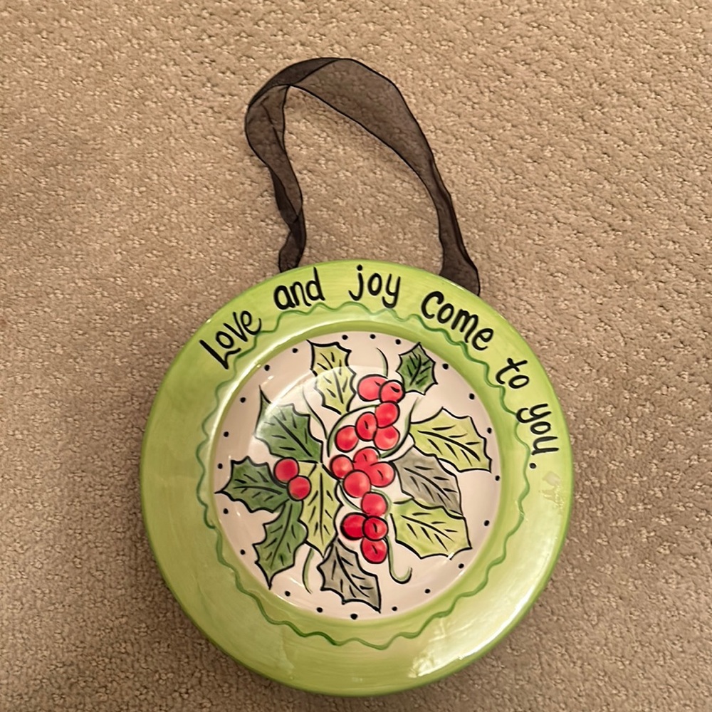 Love and joy come to you Holly & Berry Hanging Christmas Plate